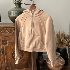 Neutral Half Zipped Cropped Hoodie